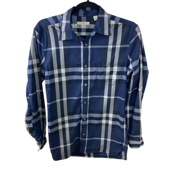 Burberry Brit London Shirt Nova Navy Check Plaid Button Up Size Small - Picture 1 of 3
